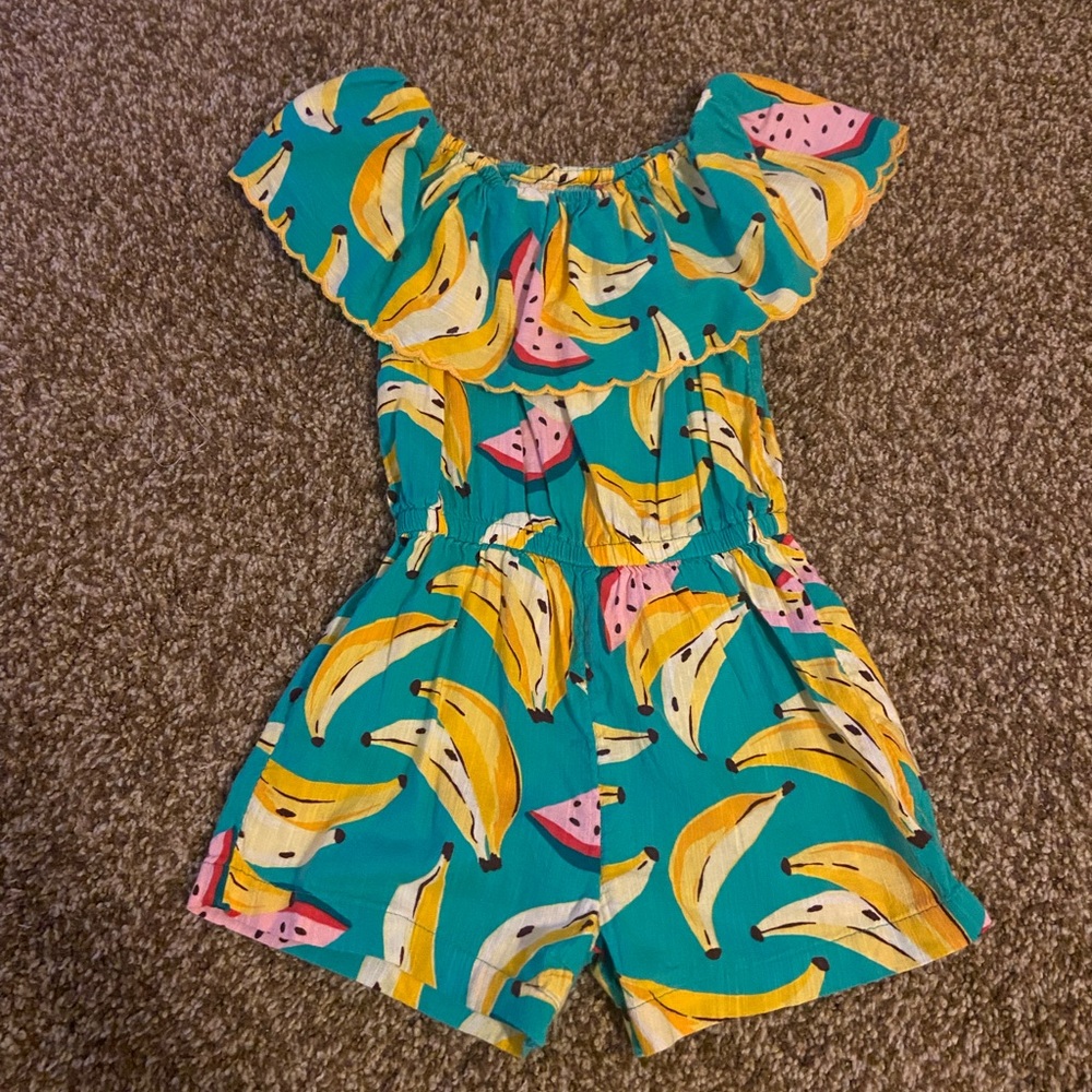 Old Navy Kids Romper in Green with Banana and Watermelon Print